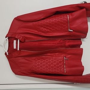 Bright red leather jacket